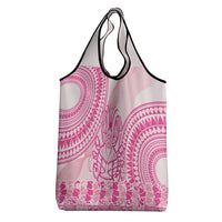 Pink Niue Language Week Grocery Bag The Rock Coconut Crab - Siapo Pattern