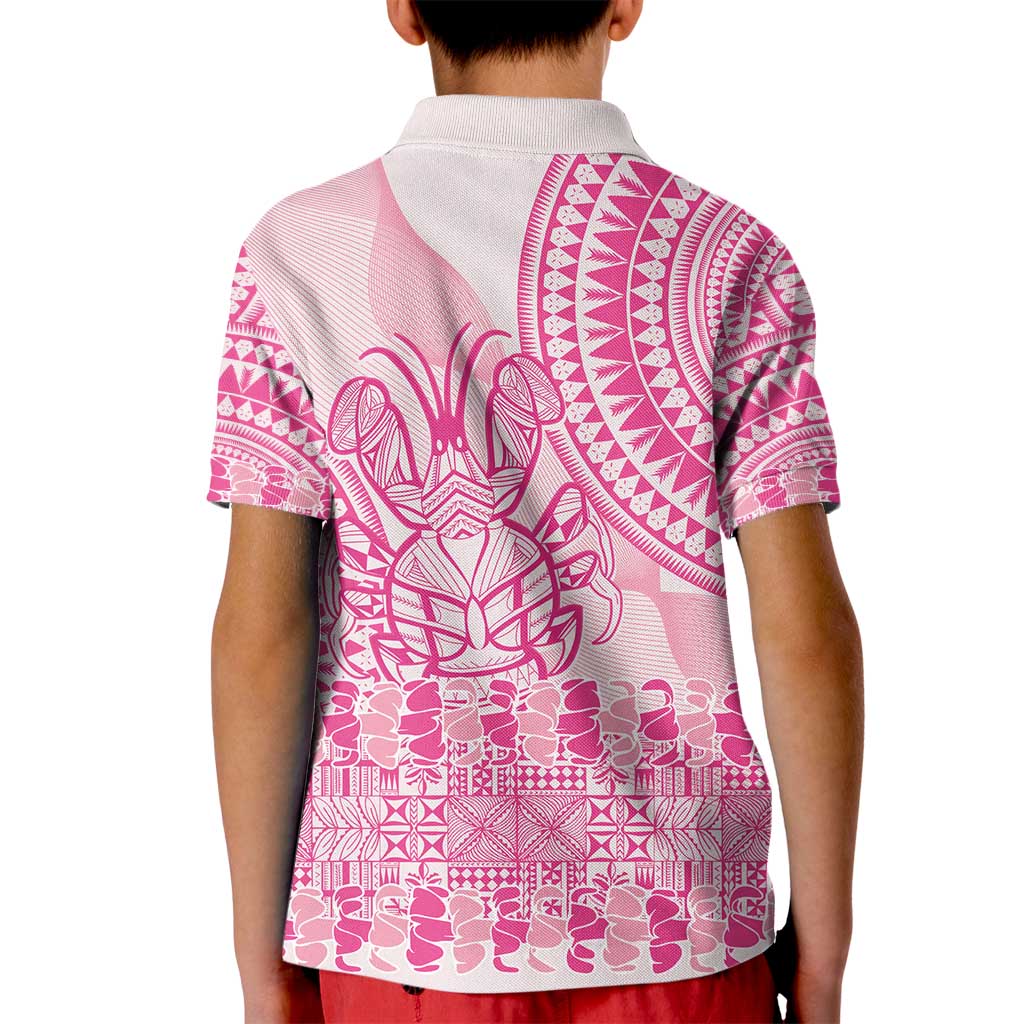 Pink Niue Language Week Kid Polo Shirt The Rock Coconut Crab - Siapo Pattern LT14 - Polynesian Pride