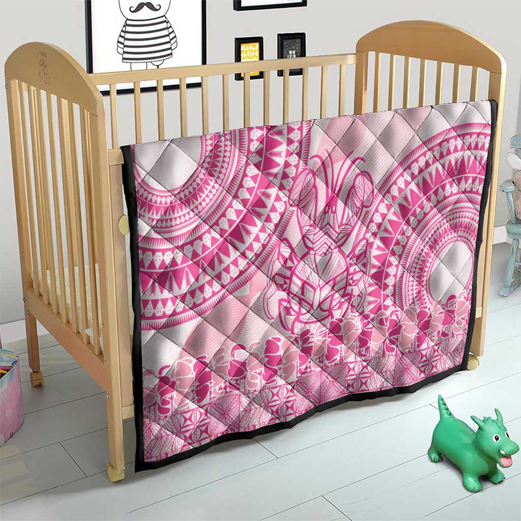 Pink Niue Language Week Quilt The Rock Coconut Crab - Siapo Pattern LT14 - Polynesian Pride