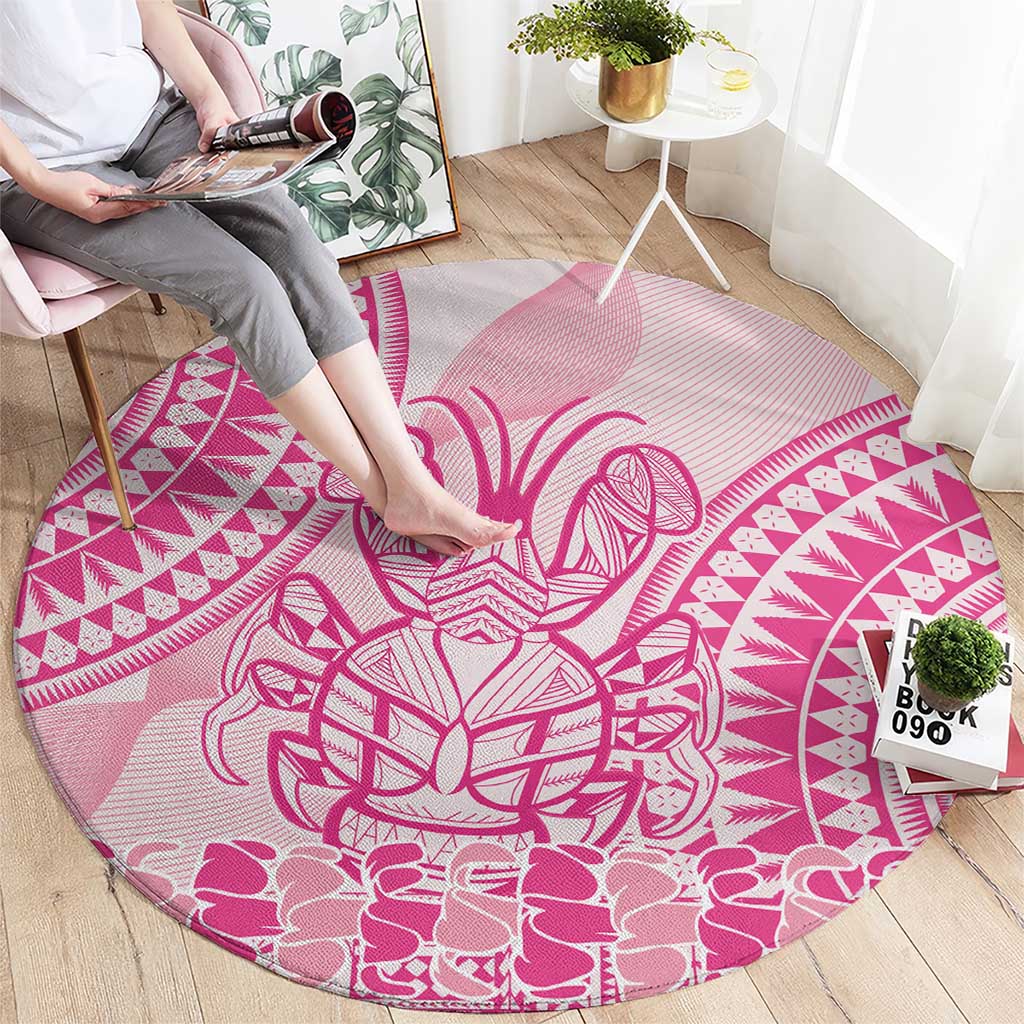 Pink Niue Language Week Round Carpet The Rock Coconut Crab - Siapo Pattern LT14 - Polynesian Pride