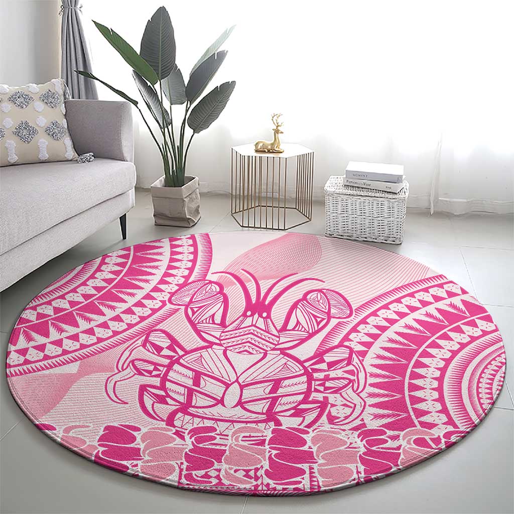 Pink Niue Language Week Round Carpet The Rock Coconut Crab - Siapo Pattern LT14 - Polynesian Pride