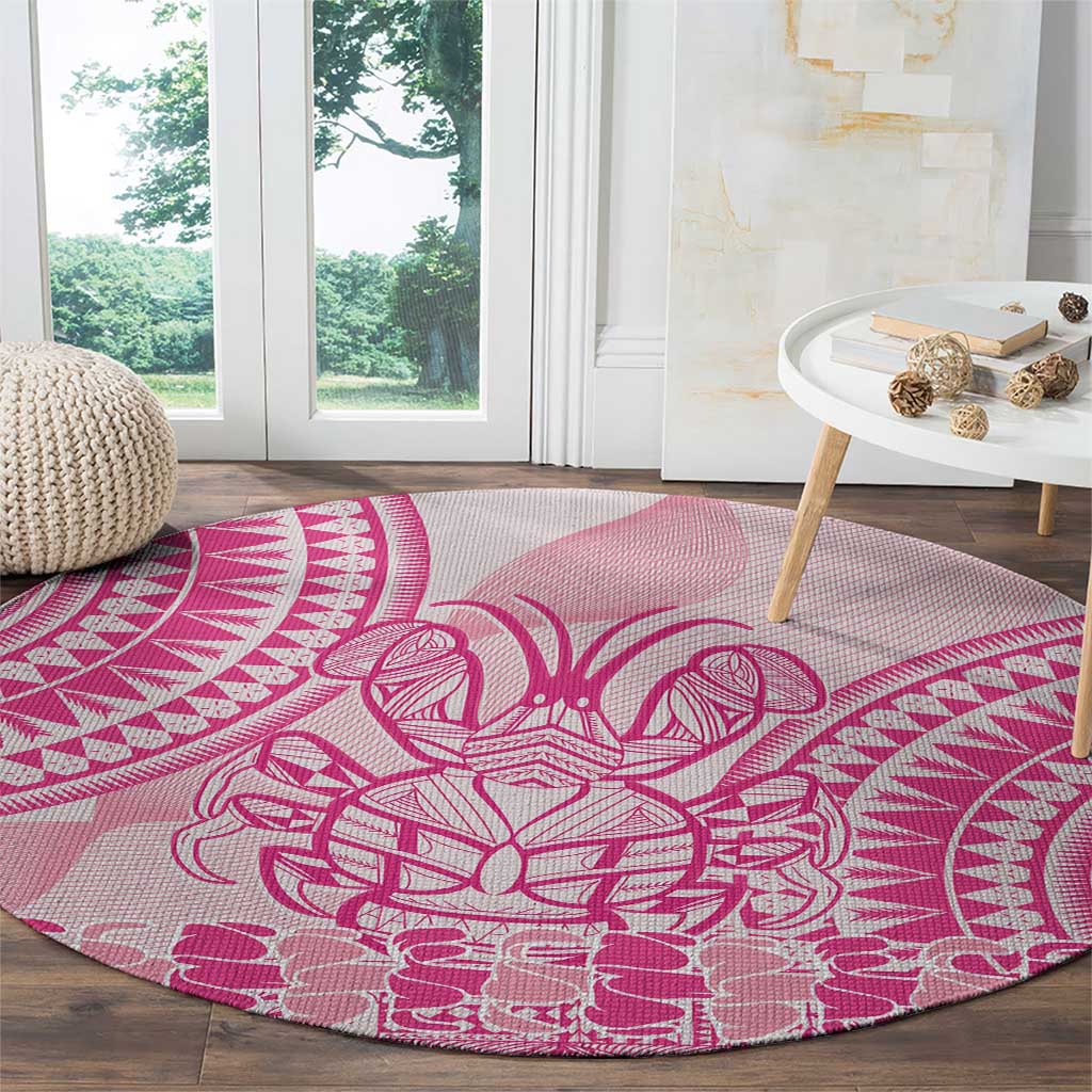 Pink Niue Language Week Round Carpet The Rock Coconut Crab - Siapo Pattern LT14 - Polynesian Pride