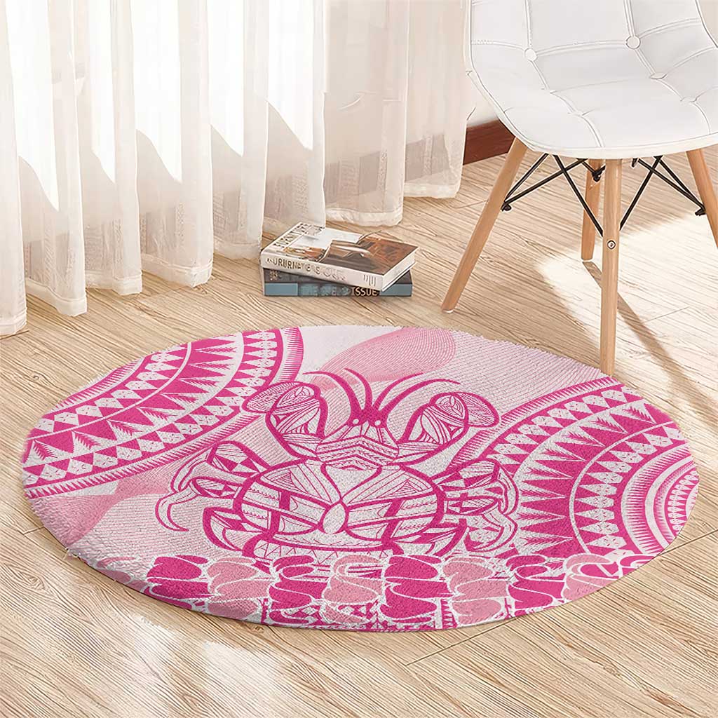Pink Niue Language Week Round Carpet The Rock Coconut Crab - Siapo Pattern LT14 - Polynesian Pride