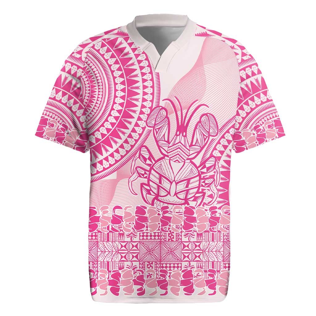 Pink Niue Language Week Rugby Jersey The Rock Coconut Crab - Siapo Pattern