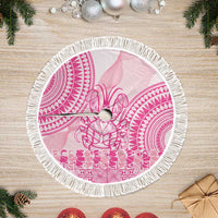 Pink Niue Language Week Tree Skirt The Rock Coconut Crab - Siapo Pattern LT14 Fringed Pink - Polynesian Pride