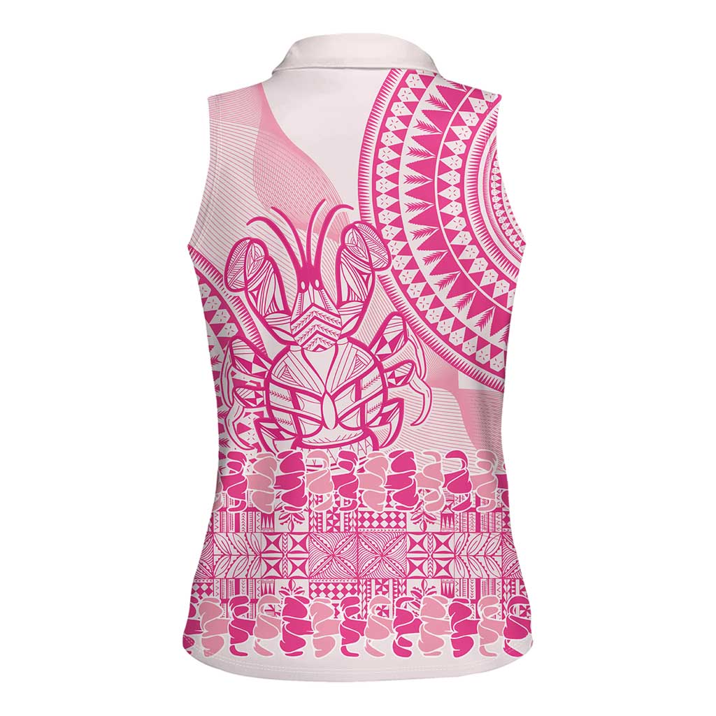 Pink Niue Language Week Women Sleeveless Polo Shirt The Rock Coconut Crab - Siapo Pattern LT14 - Polynesian Pride