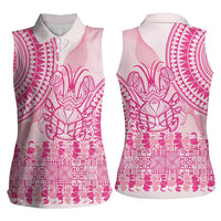 Pink Niue Language Week Women Sleeveless Polo Shirt The Rock Coconut Crab - Siapo Pattern LT14 - Polynesian Pride