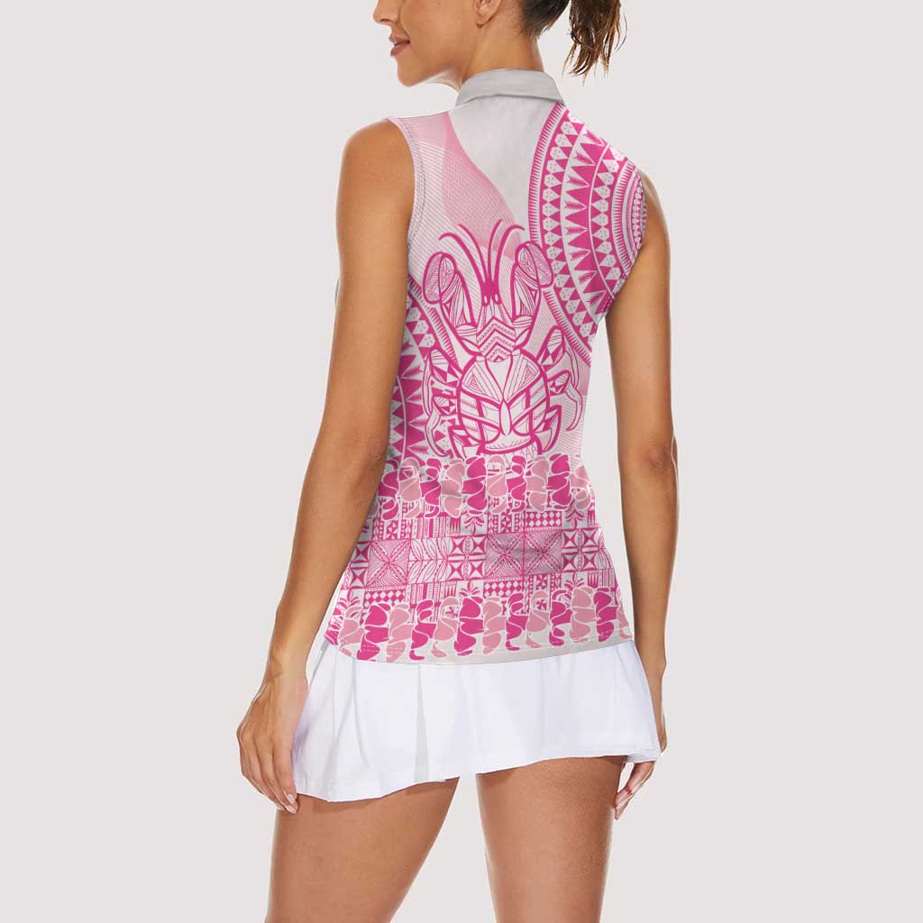 Pink Niue Language Week Women Sleeveless Polo Shirt The Rock Coconut Crab - Siapo Pattern LT14 - Polynesian Pride