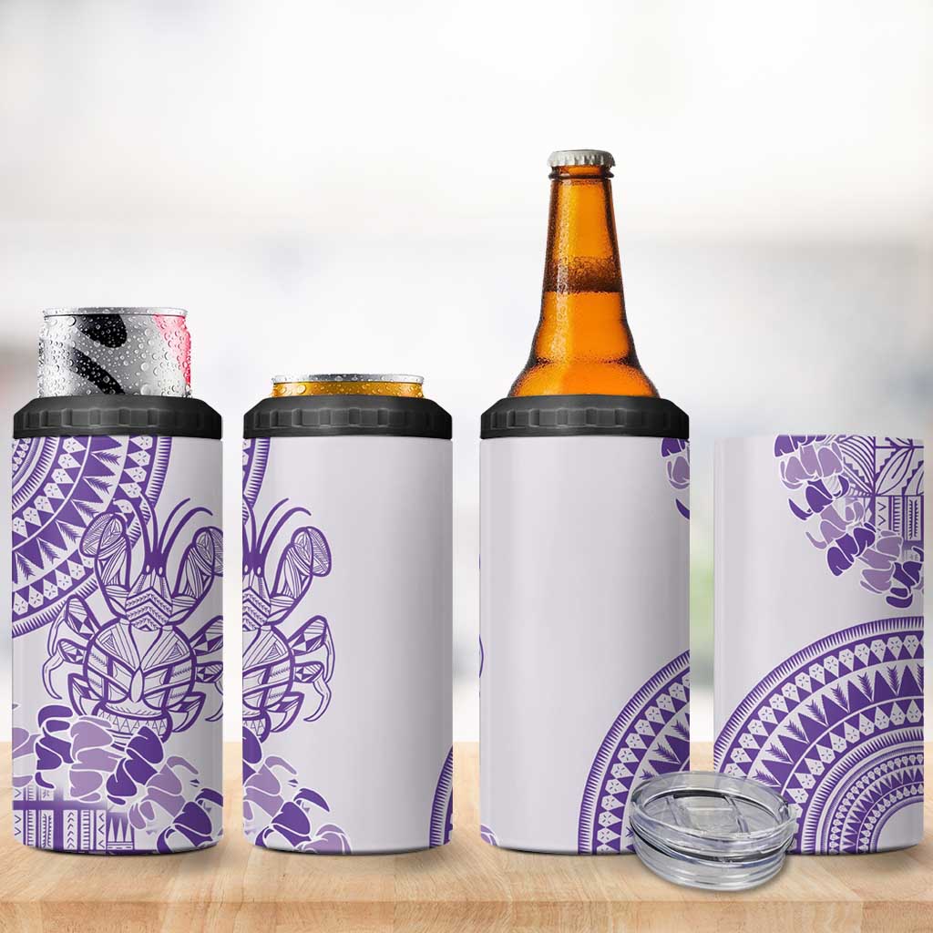 Purple Niue Language Week 4 in 1 Can Cooler Tumbler The Rock Coconut Crab - Siapo Pattern