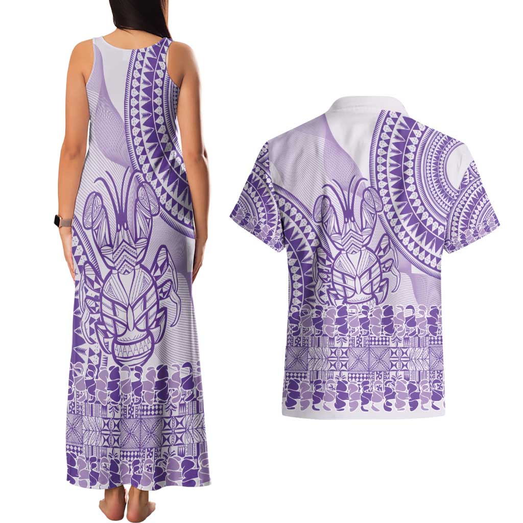 Purple Niue Language Week Couples Matching Tank Maxi Dress and Hawaiian Shirt The Rock Coconut Crab - Siapo Pattern