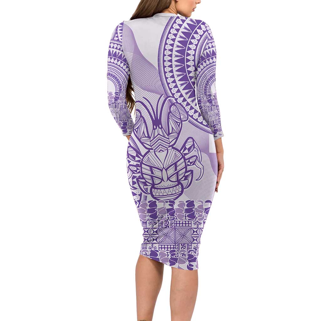 Purple Niue Language Week Family Matching Long Sleeve Bodycon Dress and Hawaiian Shirt The Rock Coconut Crab - Siapo Pattern