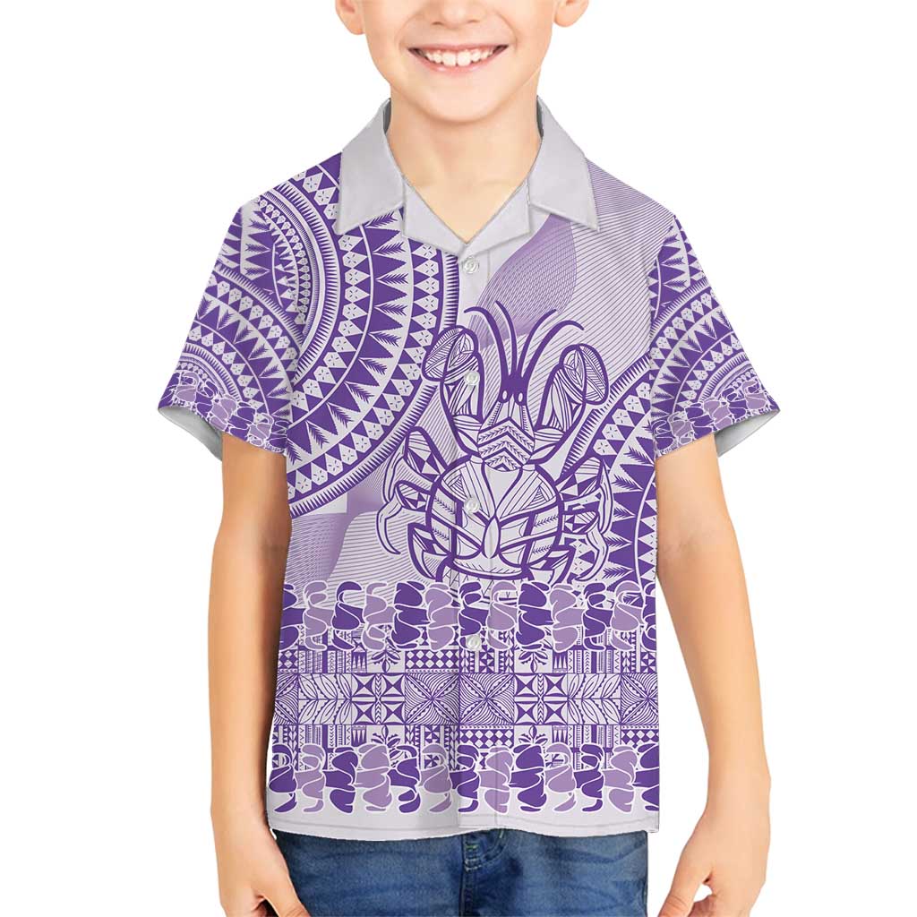 Purple Niue Language Week Family Matching Off Shoulder Maxi Dress and Hawaiian Shirt The Rock Coconut Crab - Siapo Pattern