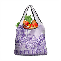 Purple Niue Language Week Grocery Bag The Rock Coconut Crab - Siapo Pattern