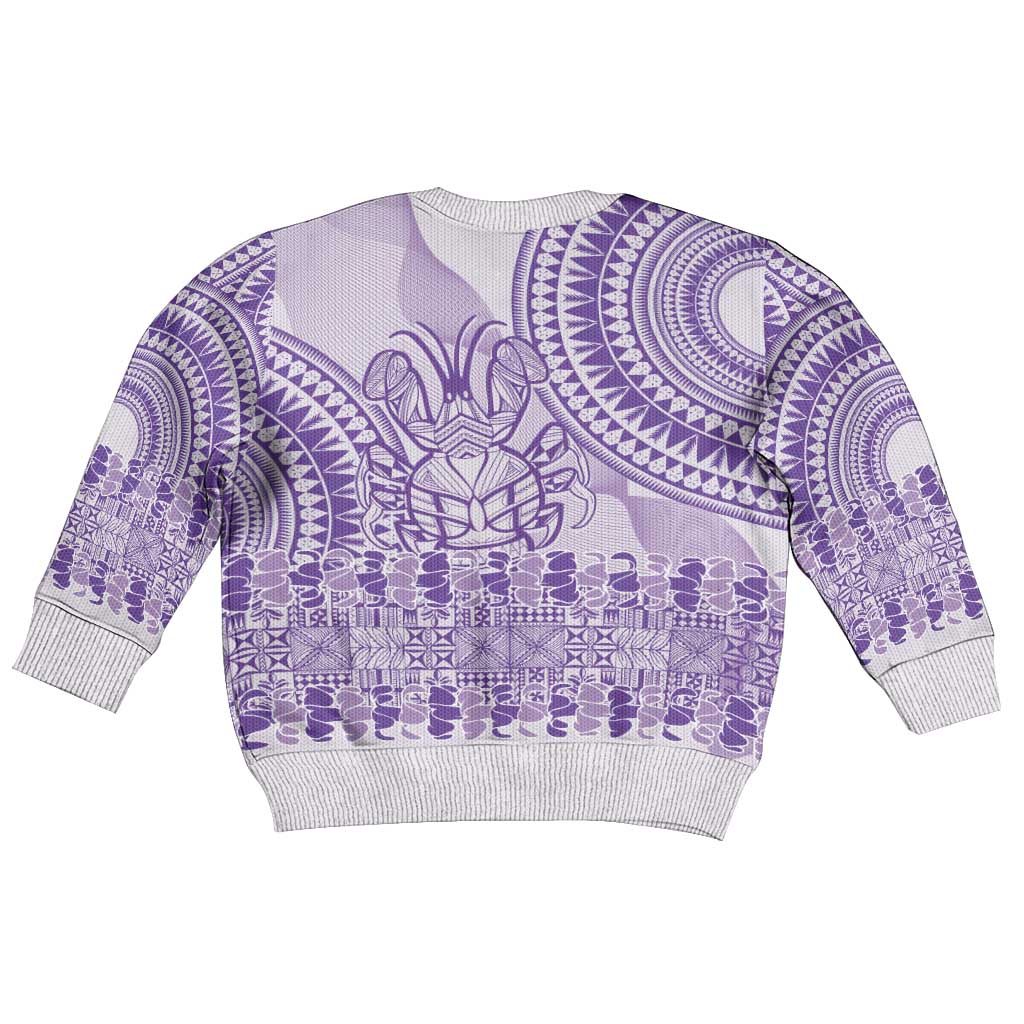 Purple Niue Language Week Kid Ugly Christmas Sweater The Rock Coconut Crab - Siapo Pattern LT14 - Polynesian Pride