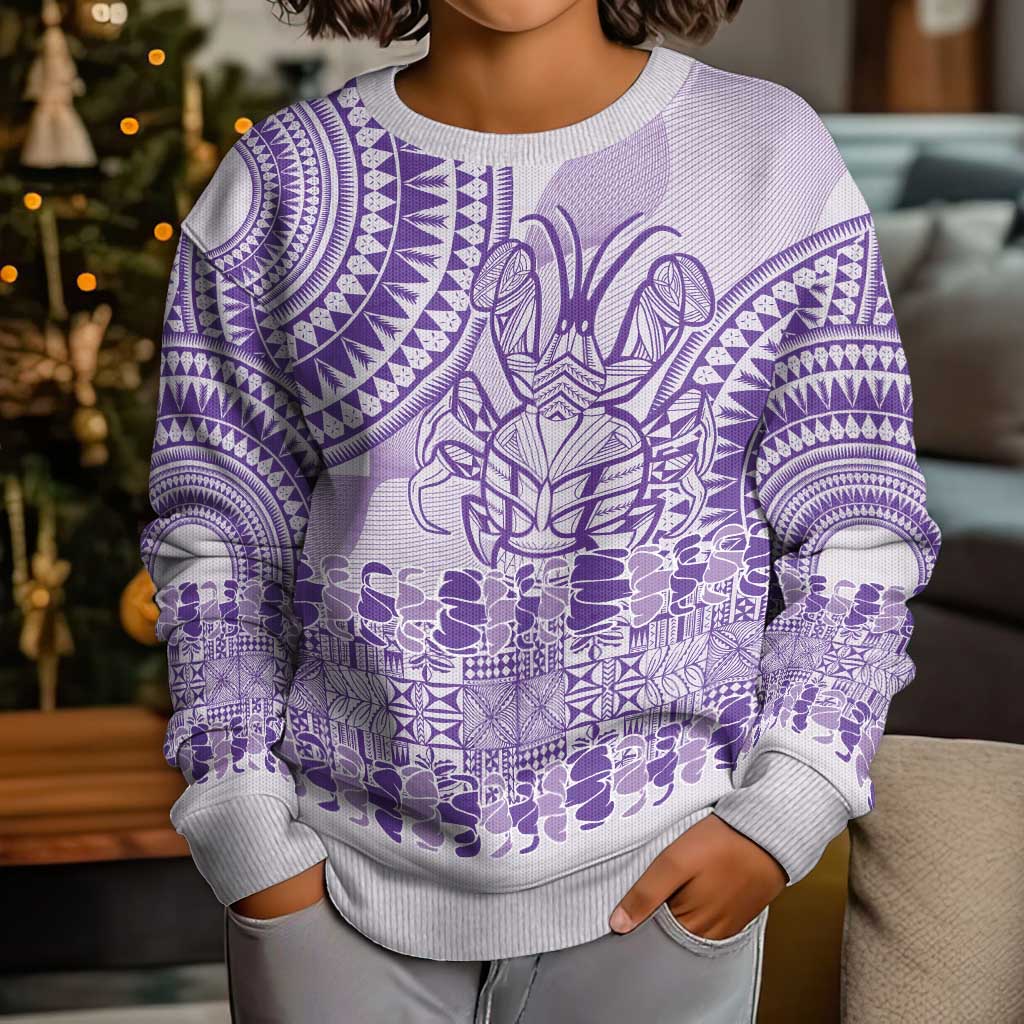 Purple Niue Language Week Kid Ugly Christmas Sweater The Rock Coconut Crab - Siapo Pattern LT14 - Polynesian Pride