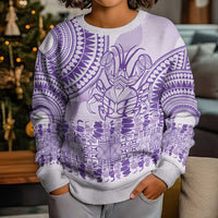 Purple Niue Language Week Kid Ugly Christmas Sweater The Rock Coconut Crab - Siapo Pattern LT14 - Polynesian Pride