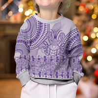 Purple Niue Language Week Kid Ugly Christmas Sweater The Rock Coconut Crab - Siapo Pattern LT14 - Polynesian Pride
