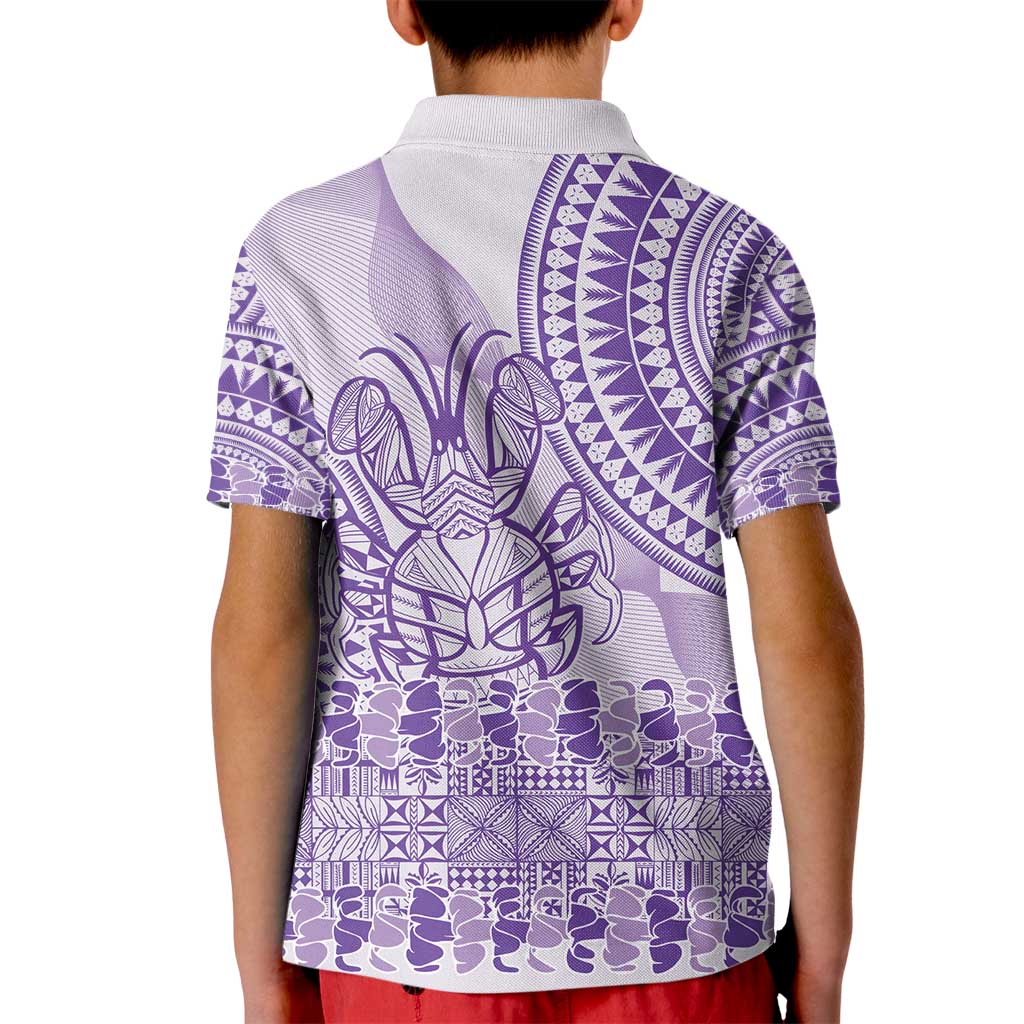 Purple Niue Language Week Kid Polo Shirt The Rock Coconut Crab - Siapo Pattern LT14 - Polynesian Pride