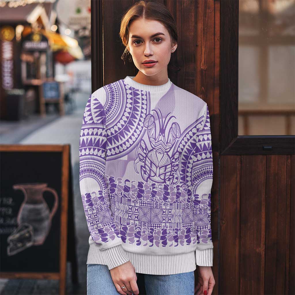 Purple Niue Language Week Ugly Christmas Sweater The Rock Coconut Crab - Siapo Pattern LT14 - Polynesian Pride
