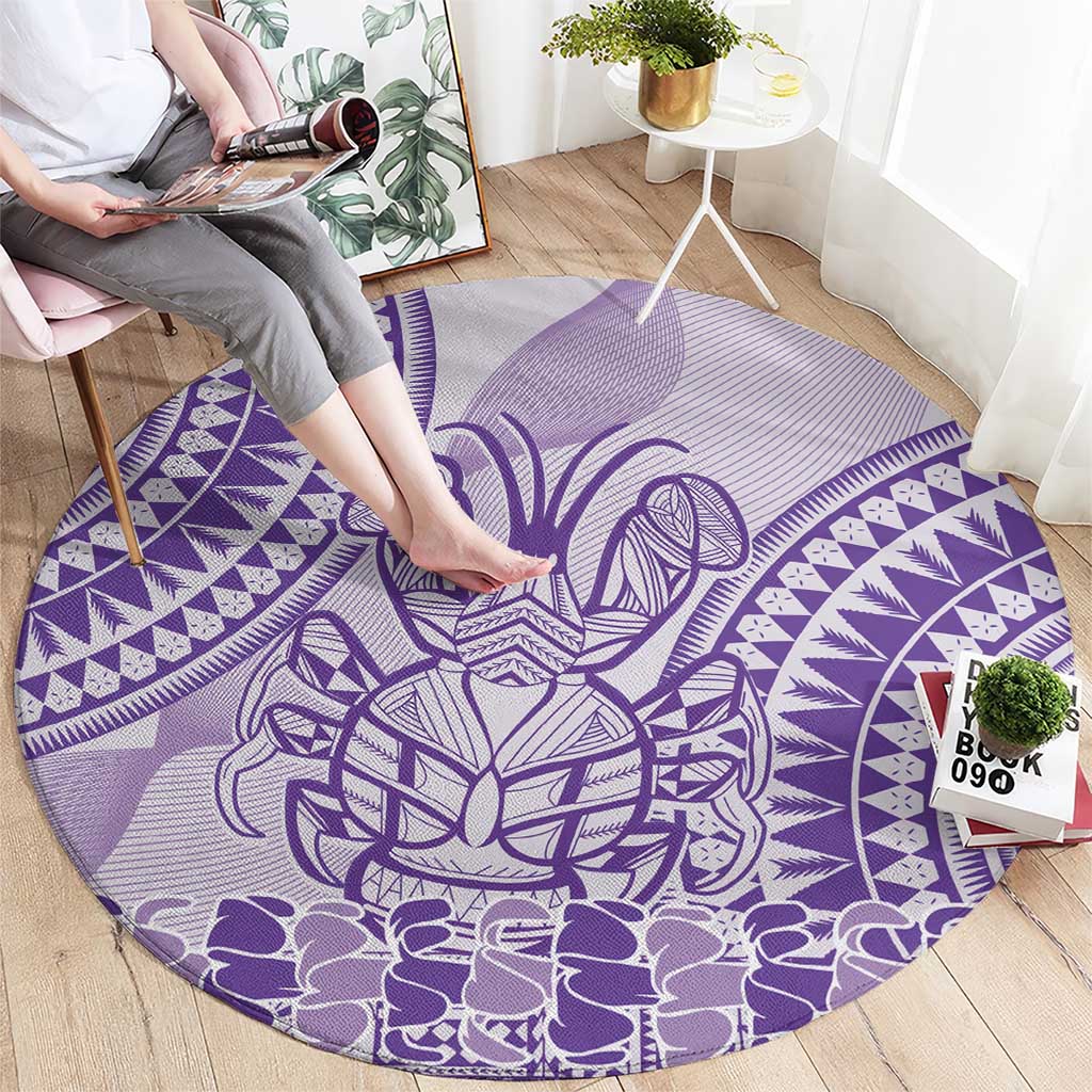 Purple Niue Language Week Round Carpet The Rock Coconut Crab - Siapo Pattern LT14 - Polynesian Pride