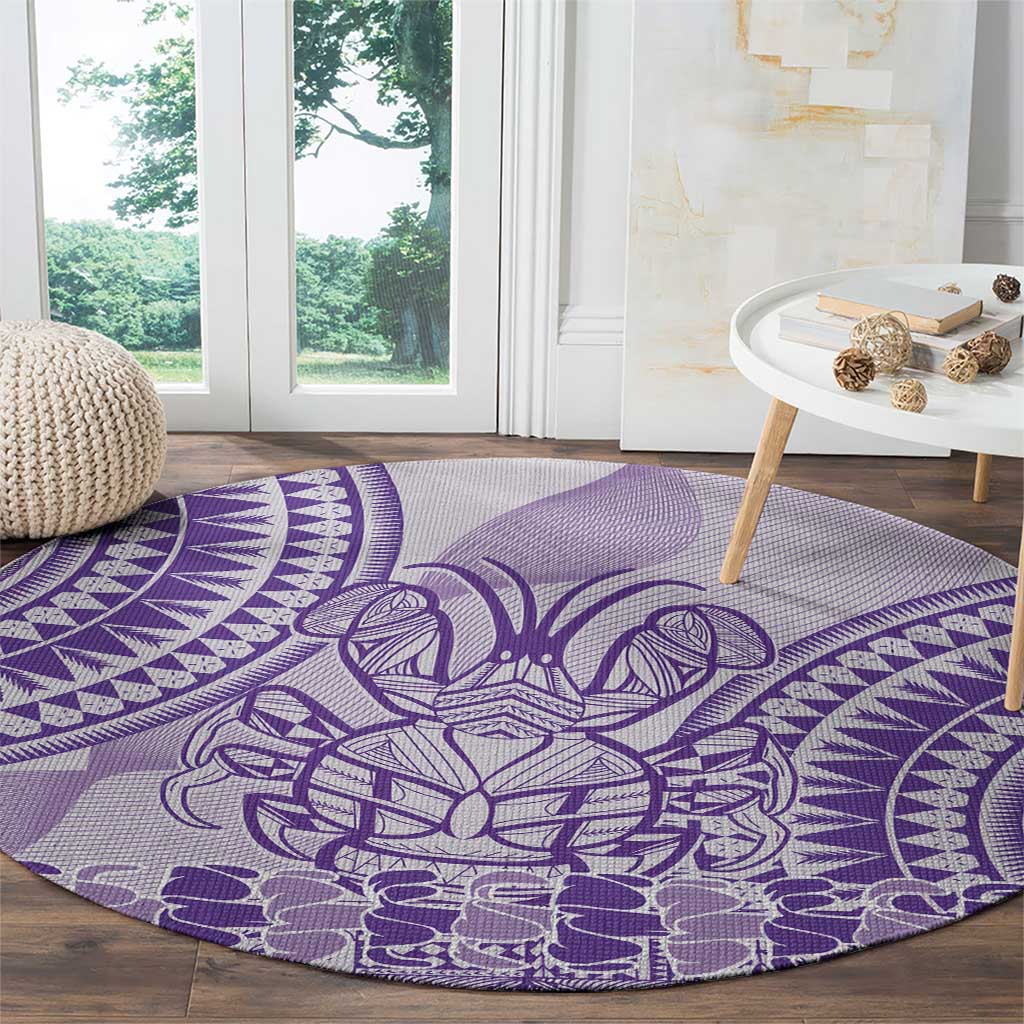 Purple Niue Language Week Round Carpet The Rock Coconut Crab - Siapo Pattern LT14 - Polynesian Pride