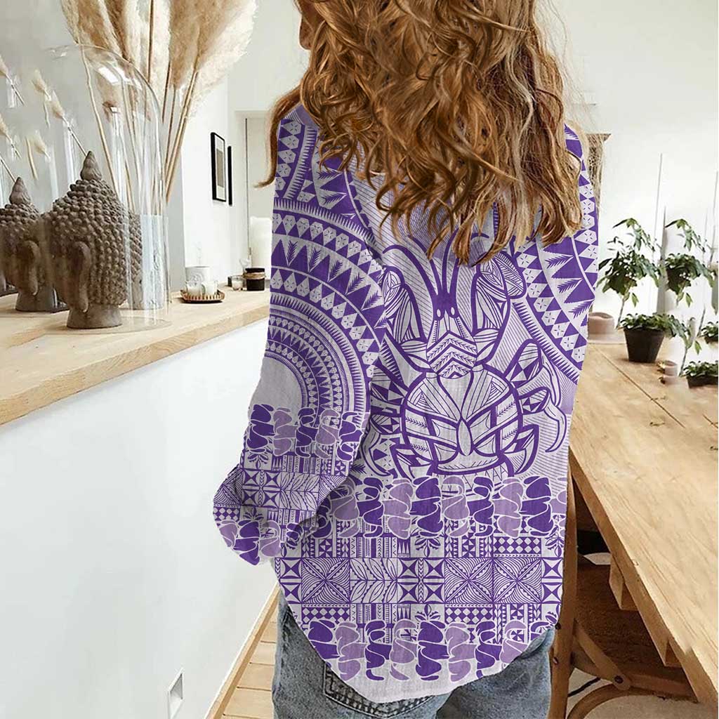 Purple Niue Language Week Women Casual Shirt The Rock Coconut Crab - Siapo Pattern