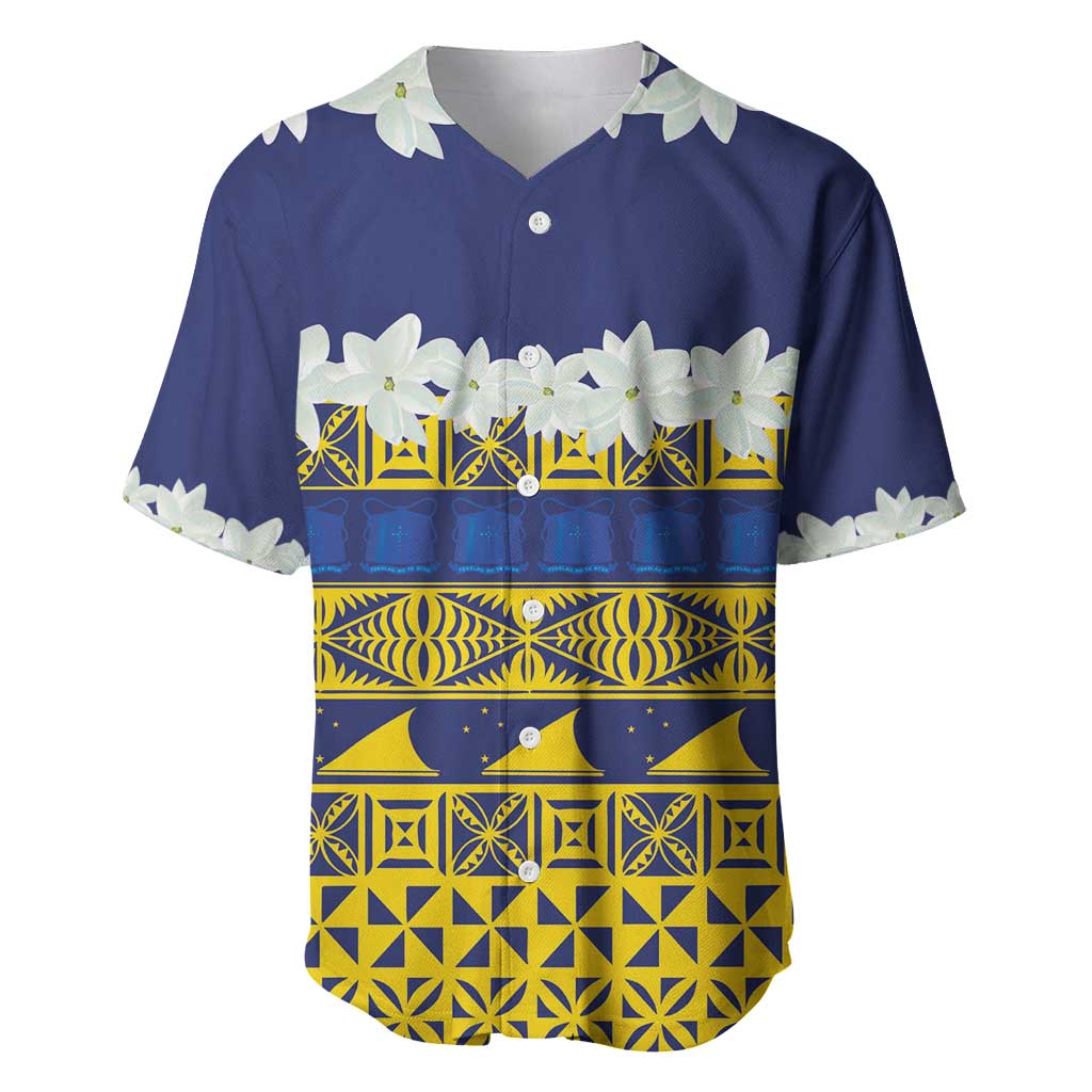 Tokelau Language Week Baseball Jersey Tokelauan Tuluma With Gardenia Thunbergia LT14 Blue - Polynesian Pride