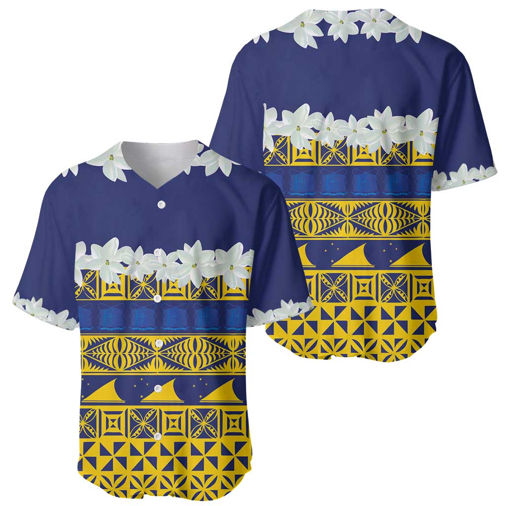 Tokelau Language Week Baseball Jersey Tokelauan Tuluma With Gardenia Thunbergia LT14 - Polynesian Pride