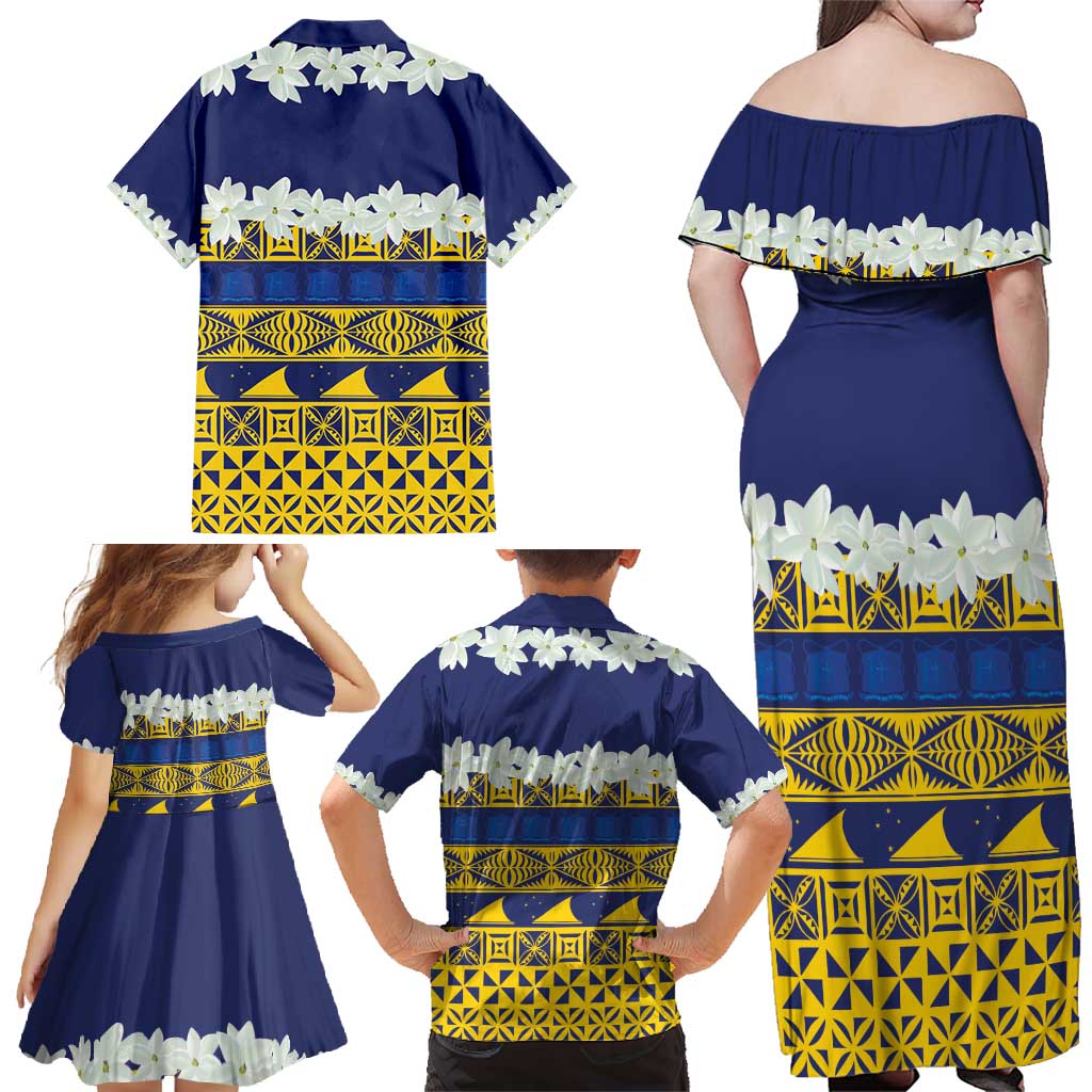 Tokelau Language Week Family Matching Off Shoulder Maxi Dress and Hawaiian Shirt Tokelauan Tuluma With Gardenia Thunbergia