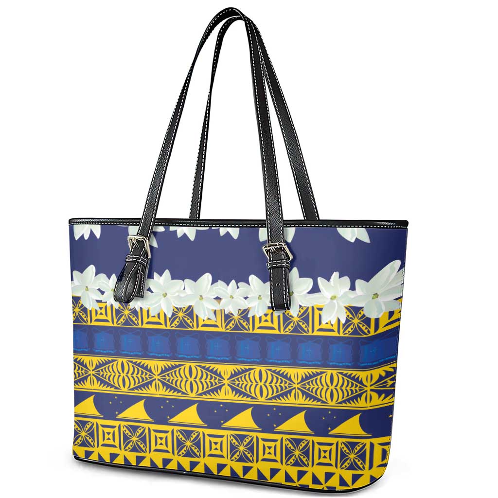 Tokelau Language Week Leather Tote Bag Tokelauan Tuluma With Gardenia Thunbergia