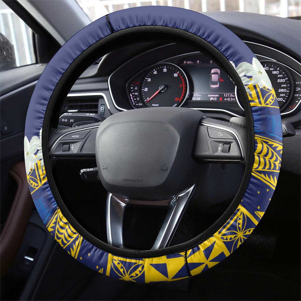 Tokelau Language Week Steering Wheel Cover Tokelauan Tuluma With Gardenia Thunbergia