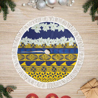 Tokelau Language Week Tree Skirt Tokelauan Tuluma With Gardenia Thunbergia LT14 Fringed Blue - Polynesian Pride
