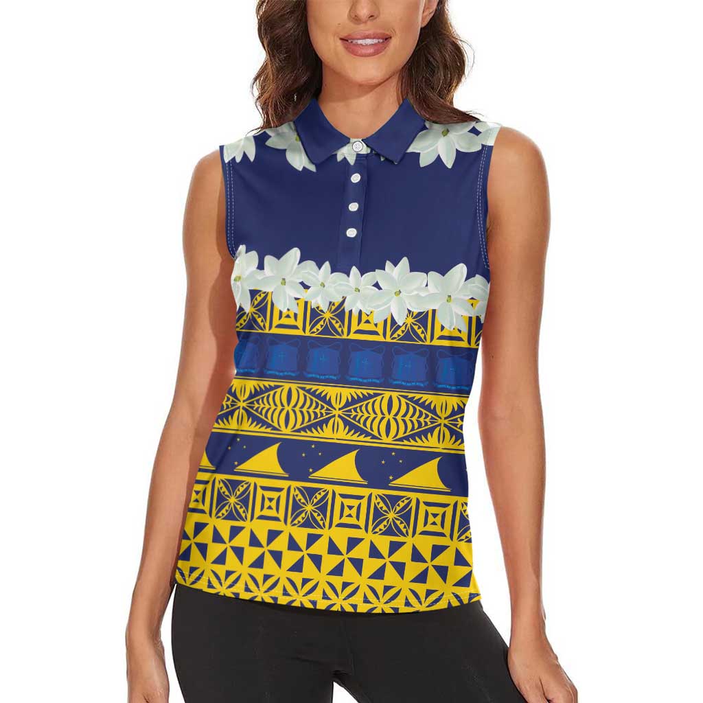 Tokelau Language Week Women Sleeveless Polo Shirt Tokelauan Tuluma With Gardenia Thunbergia