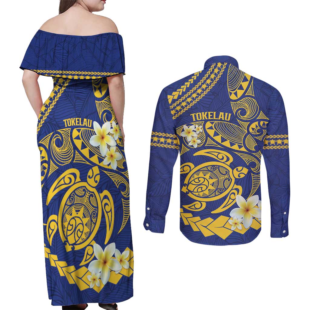 Te Vaiaho o te Gagana Tokelau Couples Matching Off Shoulder Maxi Dress and Long Sleeve Button Shirt Polynesian Turtle - Malo Ni!