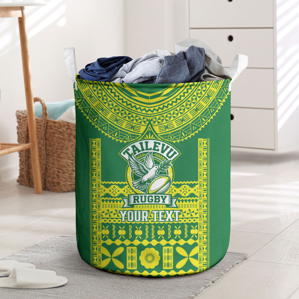 Fiji Tailevu Rugby Custom Laundry Basket Go Champions Fijian Tapa Pattern LT14 Green - Polynesian Pride