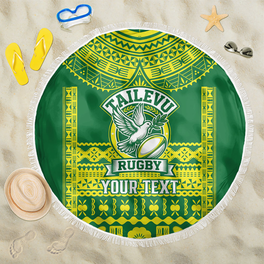 Fiji Tailevu Rugby Custom Beach Blanket Go Champions Fijian Tapa Pattern LT14 One Size 150cm Green - Polynesian Pride