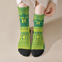 Fiji Tailevu Rugby Custom Crew Socks Go Champions Fijian Tapa Pattern LT14 Crew Socks Green - Polynesian Pride