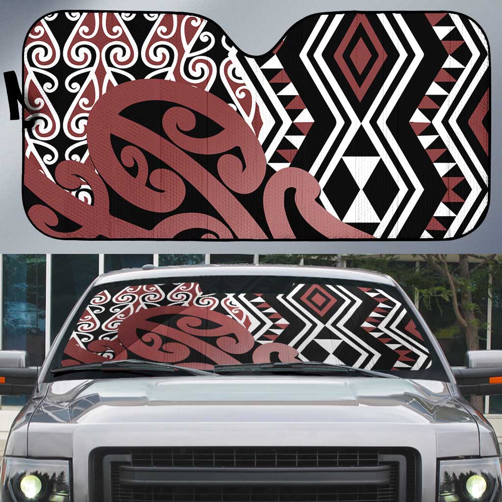 New Zealand Auto Sun Shade Aotearoa Kowhaiwhai Mix Taniko Art - Polynesian Pride