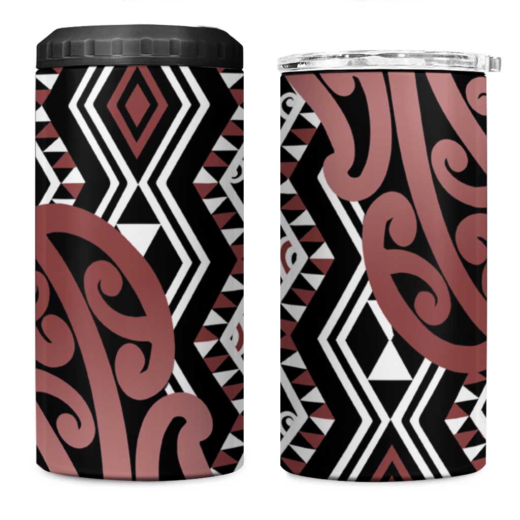 New Zealand 4 in 1 Can Cooler Tumbler Aotearoa Kowhaiwhai Mix Taniko Art - Brown