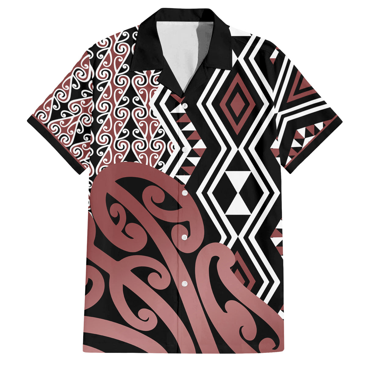 New Zealand Family Matching Off Shoulder Long Sleeve Dress and Hawaiian Shirt Aotearoa Kowhaiwhai Mix Taniko Art LT14 Dad's Shirt - Short Sleeve Brown - Polynesian Pride