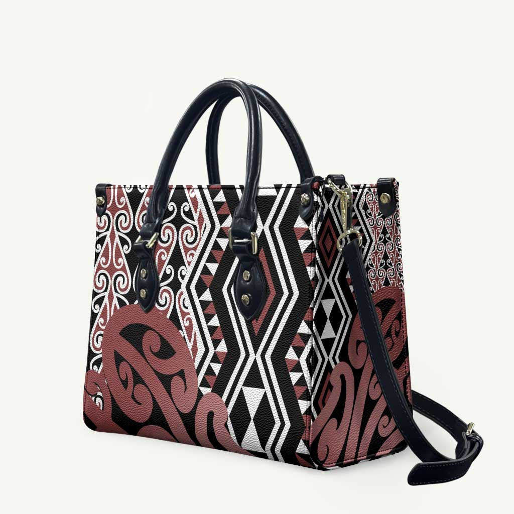 New Zealand Leather Bag Aotearoa Kowhaiwhai Mix Taniko Art - Polynesian Pride