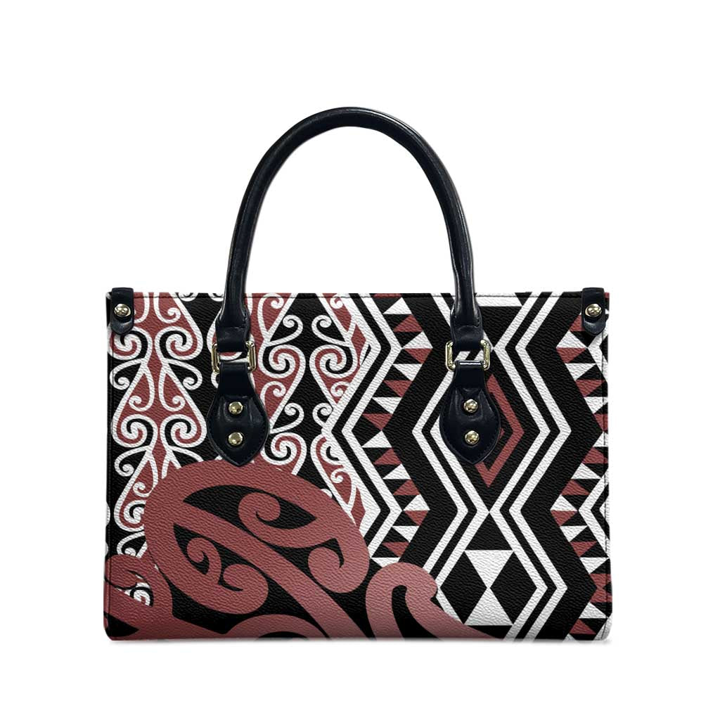 New Zealand Leather Bag Aotearoa Kowhaiwhai Mix Taniko Art - Polynesian Pride