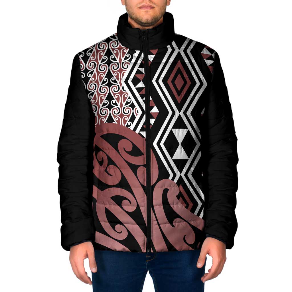 New Zealand Padded Jacket Aotearoa Kowhaiwhai Mix Taniko Art - Polynesian Pride
