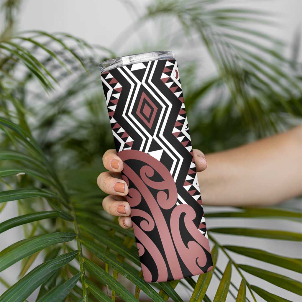 New Zealand Skinny Tumbler Aotearoa Kowhaiwhai Mix Taniko Art - Brown