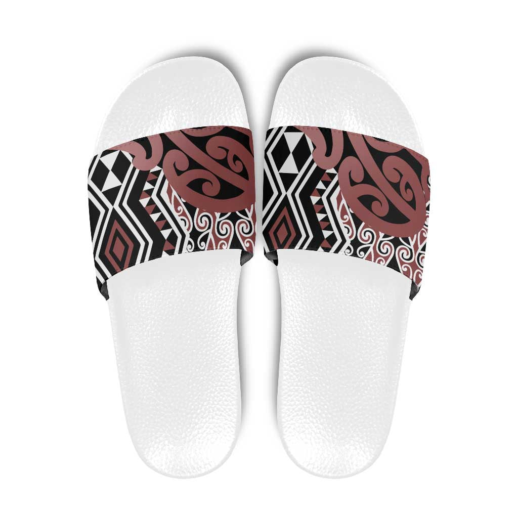 New Zealand Slide Sandals Aotearoa Kowhaiwhai Mix Taniko Art - Polynesian Pride