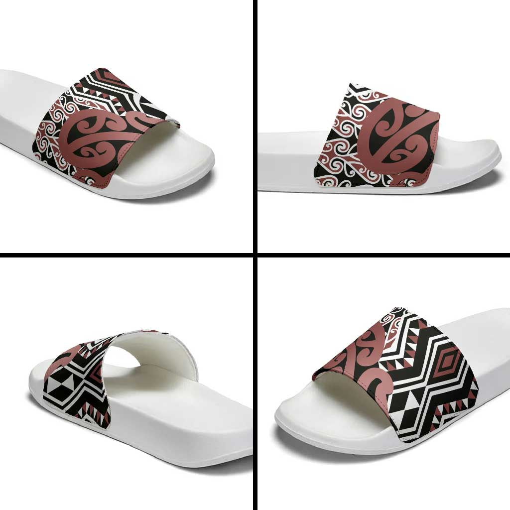 New Zealand Slide Sandals Aotearoa Kowhaiwhai Mix Taniko Art - Polynesian Pride