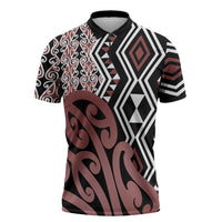 New Zealand Zipper Polo Shirt Aotearoa Kowhaiwhai Mix Taniko Art - Polynesian Pride