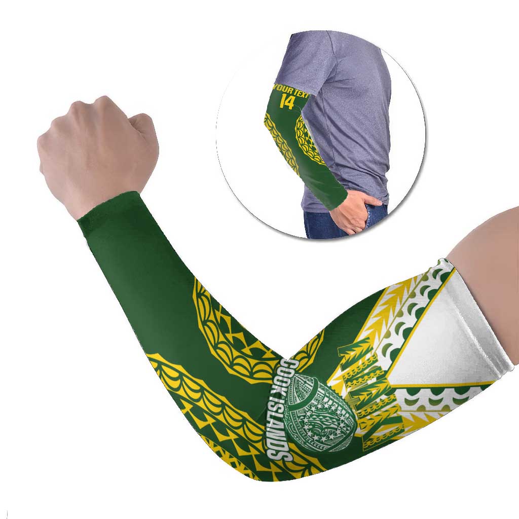 Custom Avaiki Cook Islands Rugby Arm Sleeves Kuki Airani Tatau Green LT14 Set of 2 Green - Polynesian Pride