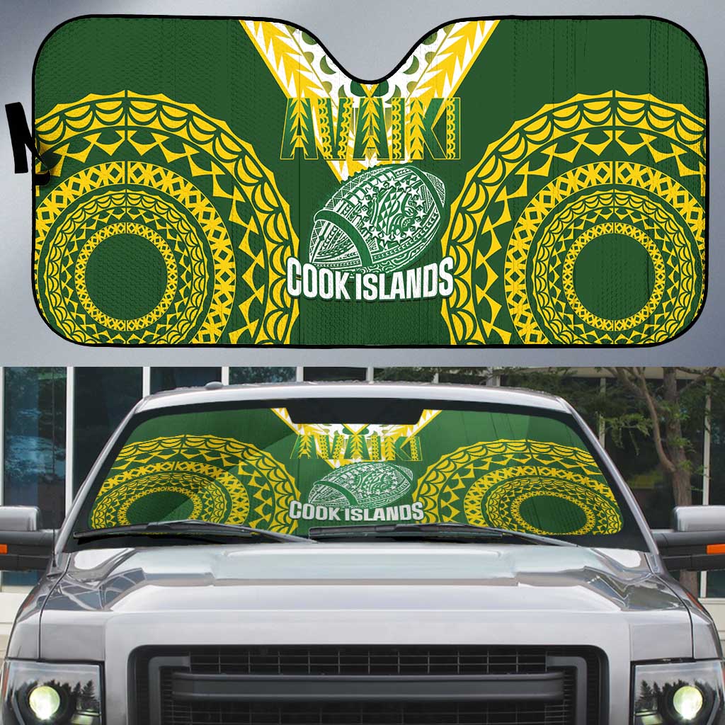 Avaiki Cook Islands Rugby Auto Sun Shade Kuki Airani Tatau Green LT14 Green - Polynesian Pride