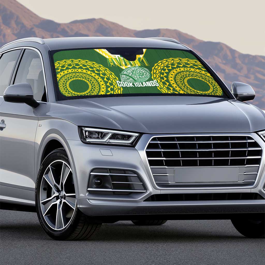 Avaiki Cook Islands Rugby Auto Sun Shade Kuki Airani Tatau Green LT14 - Polynesian Pride